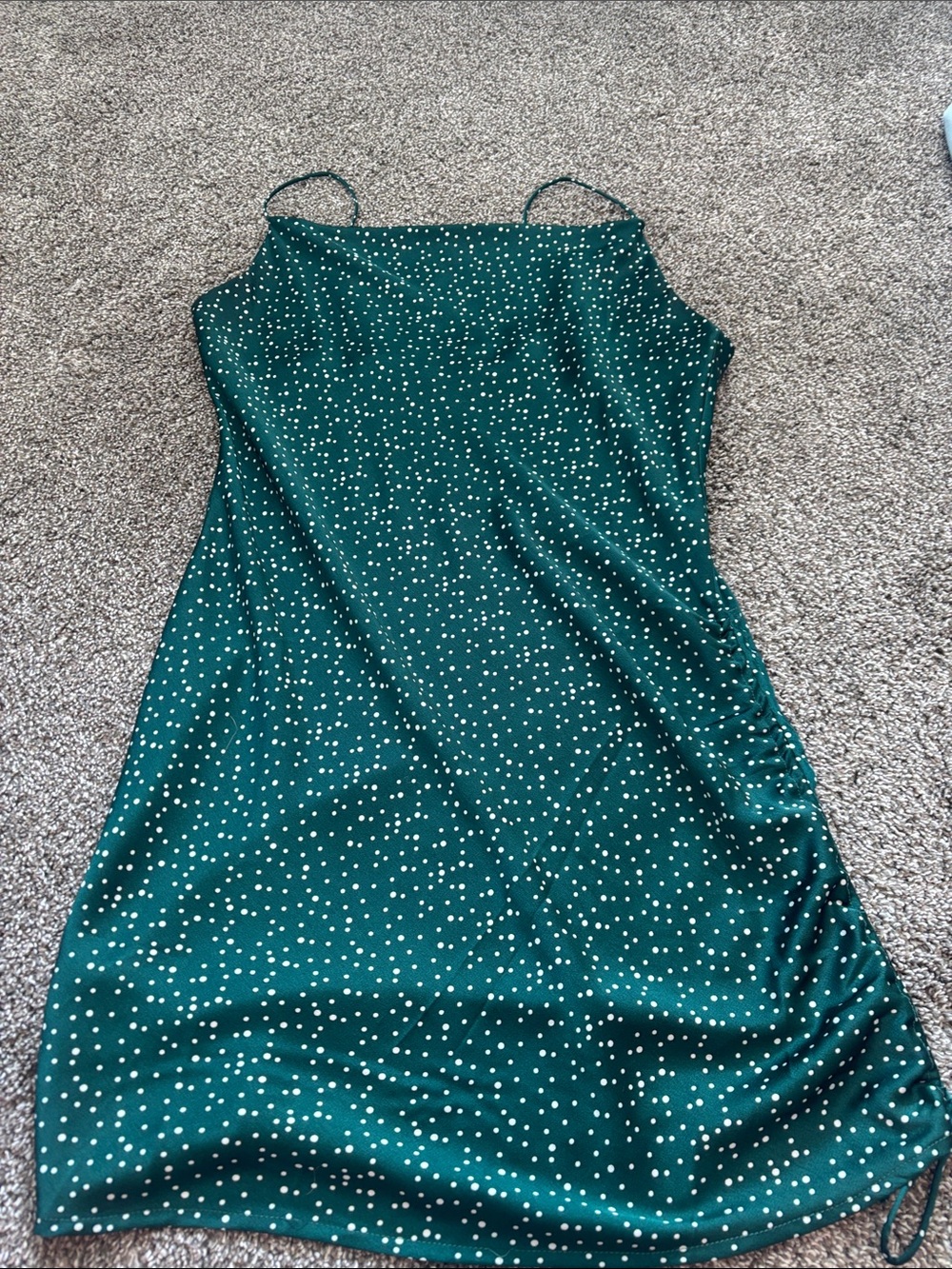 Emerald Polka Dot Slip Mini Dress with Spaghetti Straps